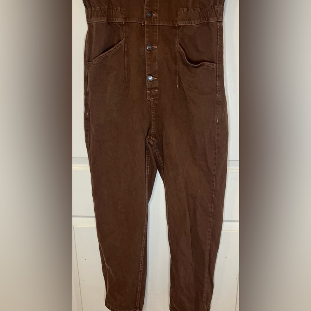 Free People We The Free Marci Coverall Jumpsuit Brown Women’s Size MEDIUM - Picture 10 of 16